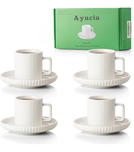 Amazon.com | AYUCIA 2.5OZ Mini Espresso Cups Set of 4, White Cream